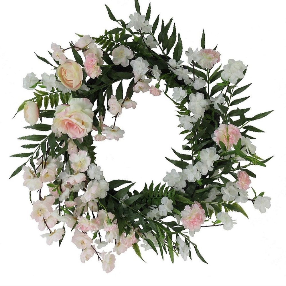 Sonoma Goods For Life Mixed Pink Flower Asymmetrical Wreath.